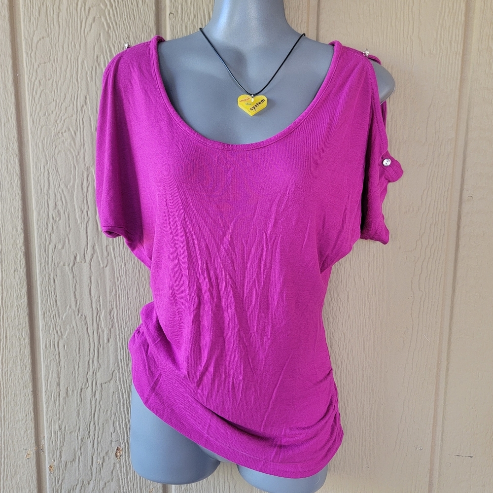 Lascana Rounded Neckline Open Shoulder Top  | Fuschia | 36/38 | small